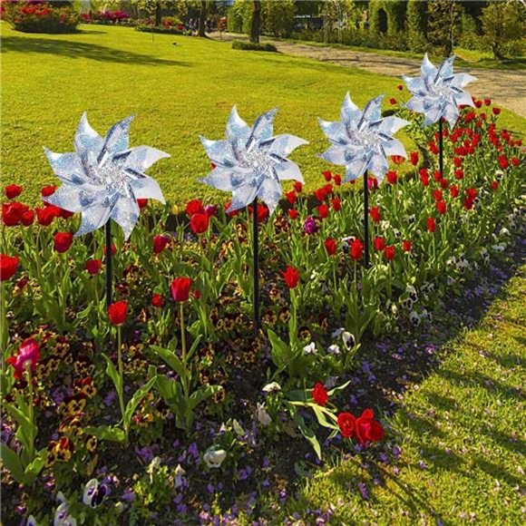 10 Pack Reflective Pinwheels with Stakes,Extra Sparkly Pinwheel for Garden Decor - Picture 3 of 6